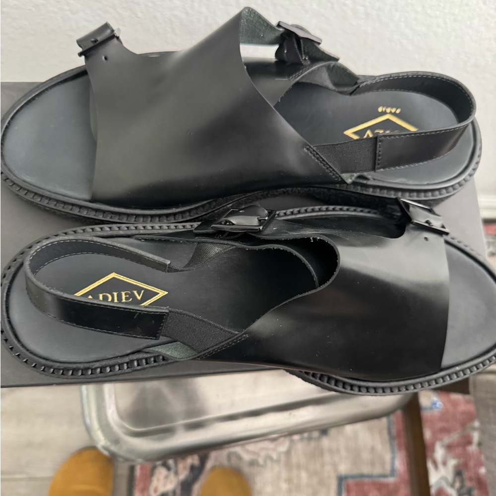 Black Minimalist Leather Sandals with Ankle Strap